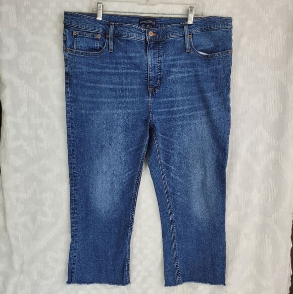J. Crew Denim - J Crew Mercantile high-rise medium wash cropped jeans raw hem size 20 2X boho